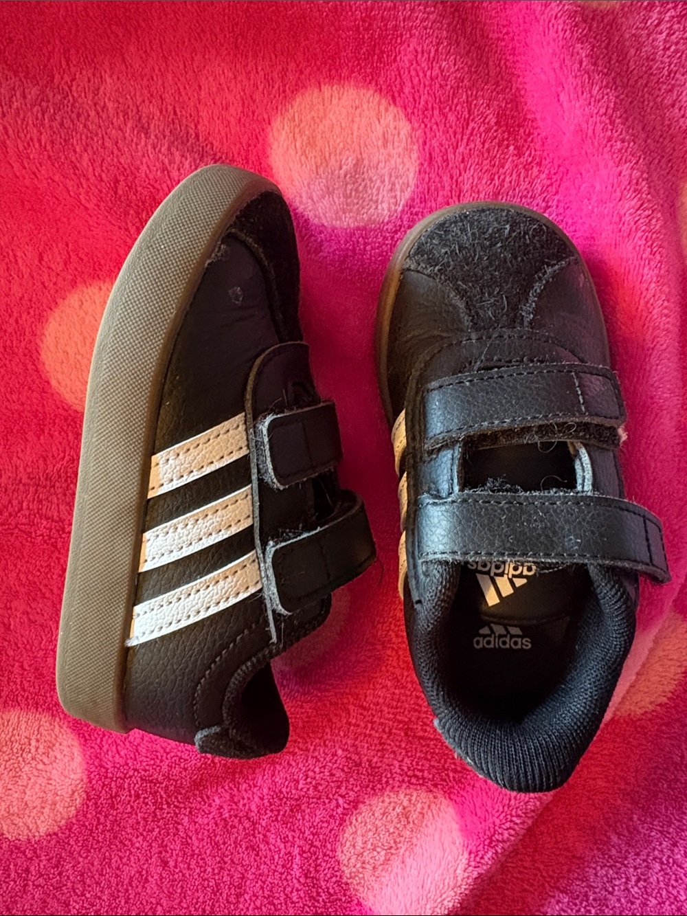 adidas Kids Black Sneakers with White Stripes